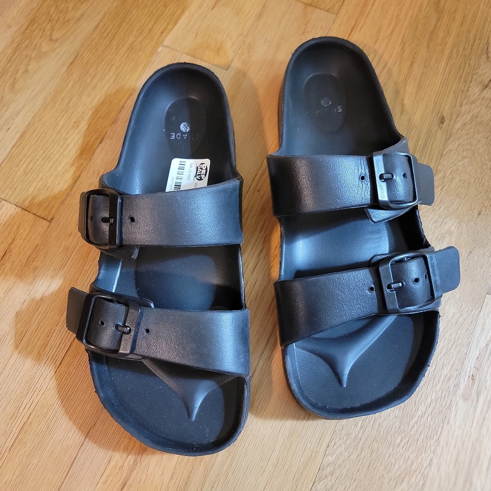 Women's Neida EVA Two Band Footbed Slide Sandals | Shade & Shore | Black - Picture 2 of 6